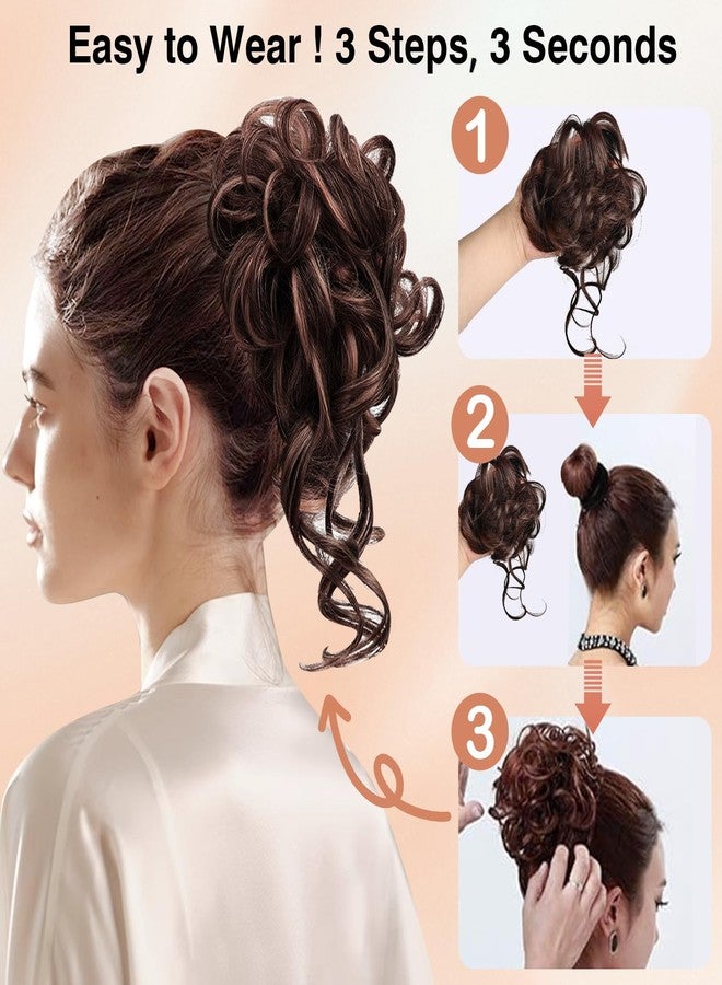 Krfapt 2 Pack Messy Bun Piece for Women - Fake Hair Scrunchie & Bun Extensions, No-Slip Elastic Ties for Instant Updo, Wavy Curly Scrunchies for Thin/Thick Hair (2pcs-Light Wine Brown) - Image 5